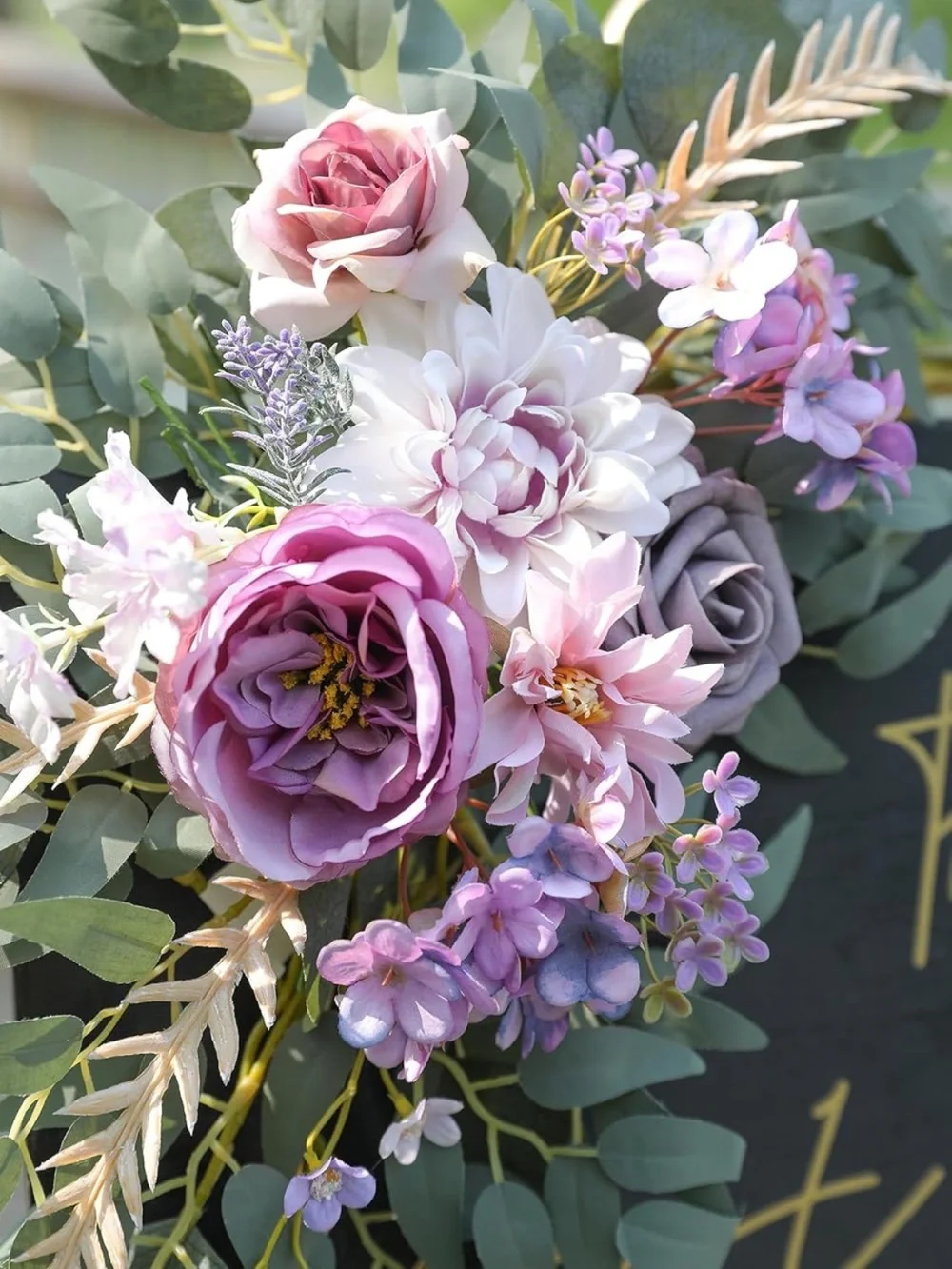 Faux Eucalyptus Garland with Dusty Rose & Lavender Blooms